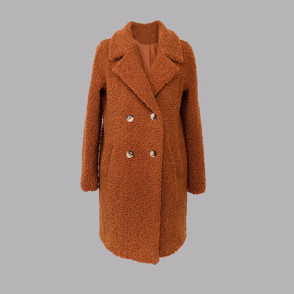 人造毛翻領長款外套