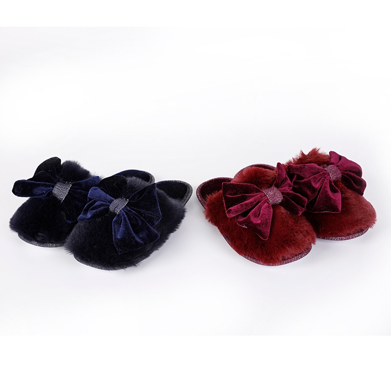 女士大蝴蝶結兔毛拖鞋