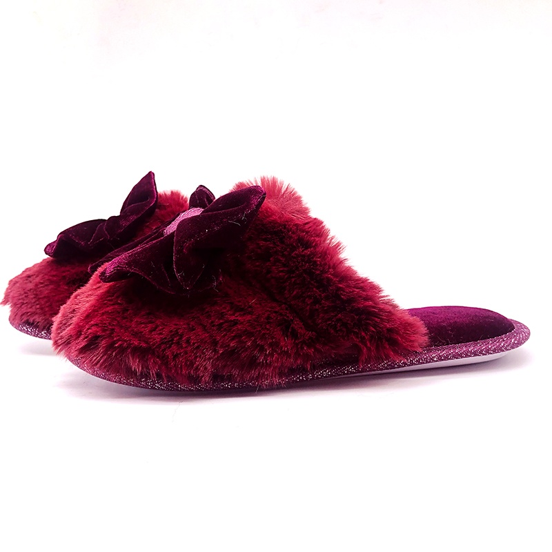 女士大蝴蝶結兔毛拖鞋