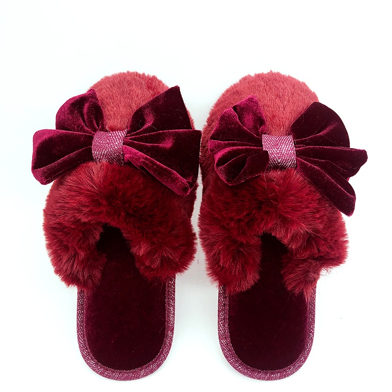 女士大蝴蝶結兔毛拖鞋