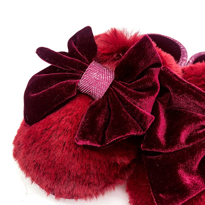 女士大蝴蝶結兔毛拖鞋